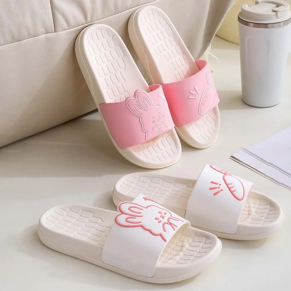 Beach Slides PVC Cartoon Rabbit Slippers Non Slip Platform Bathing Sandals Outdoor Indoor Bunny Carrot Shower Slippers Female