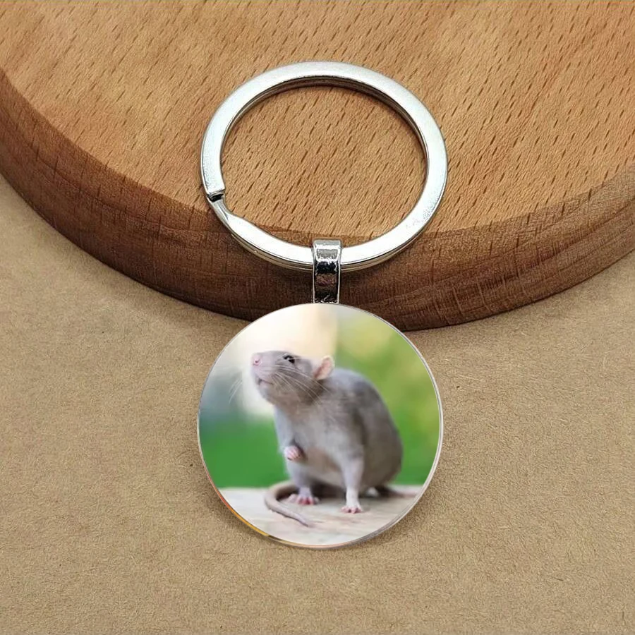 New Little Girl Little Mouse Drawing Keychain Fairy Tale Glass Ball Round Character Girl's Favorite Gift Souvenir