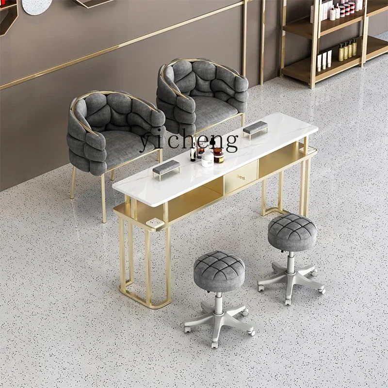 Nail Table and Chair Suit Marble Top Single Double Three-Person Nail Table Full Set with Socket