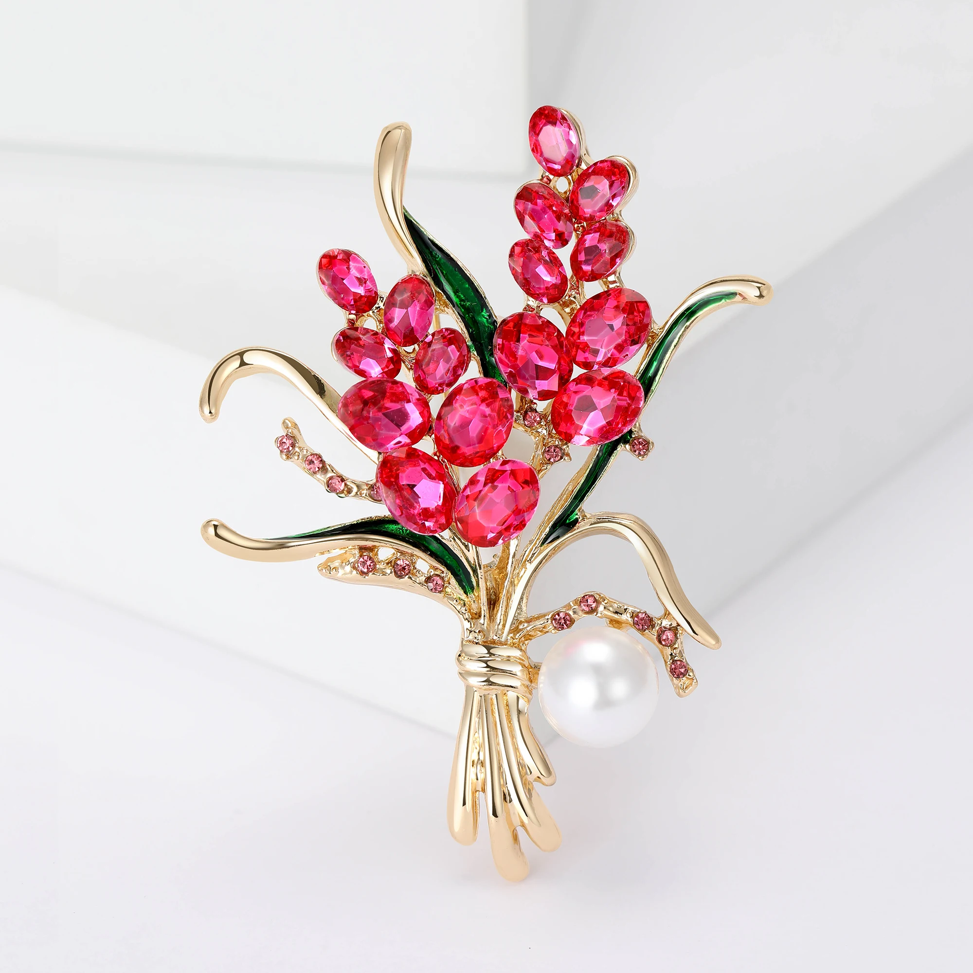 Beaut&Berry Rhinestone Ear of Wheat  Brooches for Women 4-color Flower Pins Office Party Casual Accessories Gifts