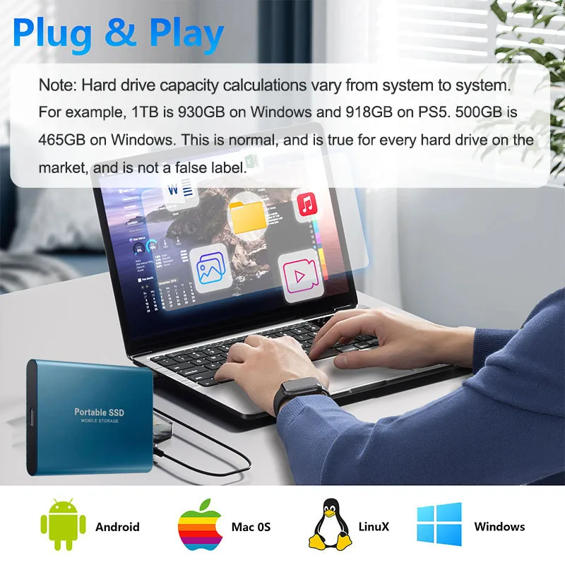 Large Capacity 16TB External Hard Drive 2TB/4TB Solid-state Drive USB3.1 High-speed Transmission Device For Laptop/MAC/Phone