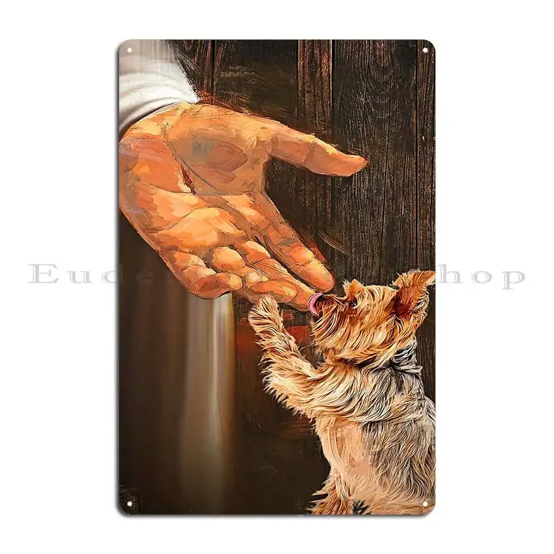 Jesus With Yorkshire Terrier In The Hand Of God Decorative Metal Sign Plaques Custom Club Customize Tin Sign Poster