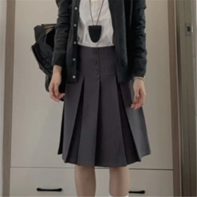 2026 Faldas Mujer De Moda Pleated Skirts Women Hjigh Waist Slim Fit Jupe Fashion Sweet Saia Single-breasted Temperament Skirt