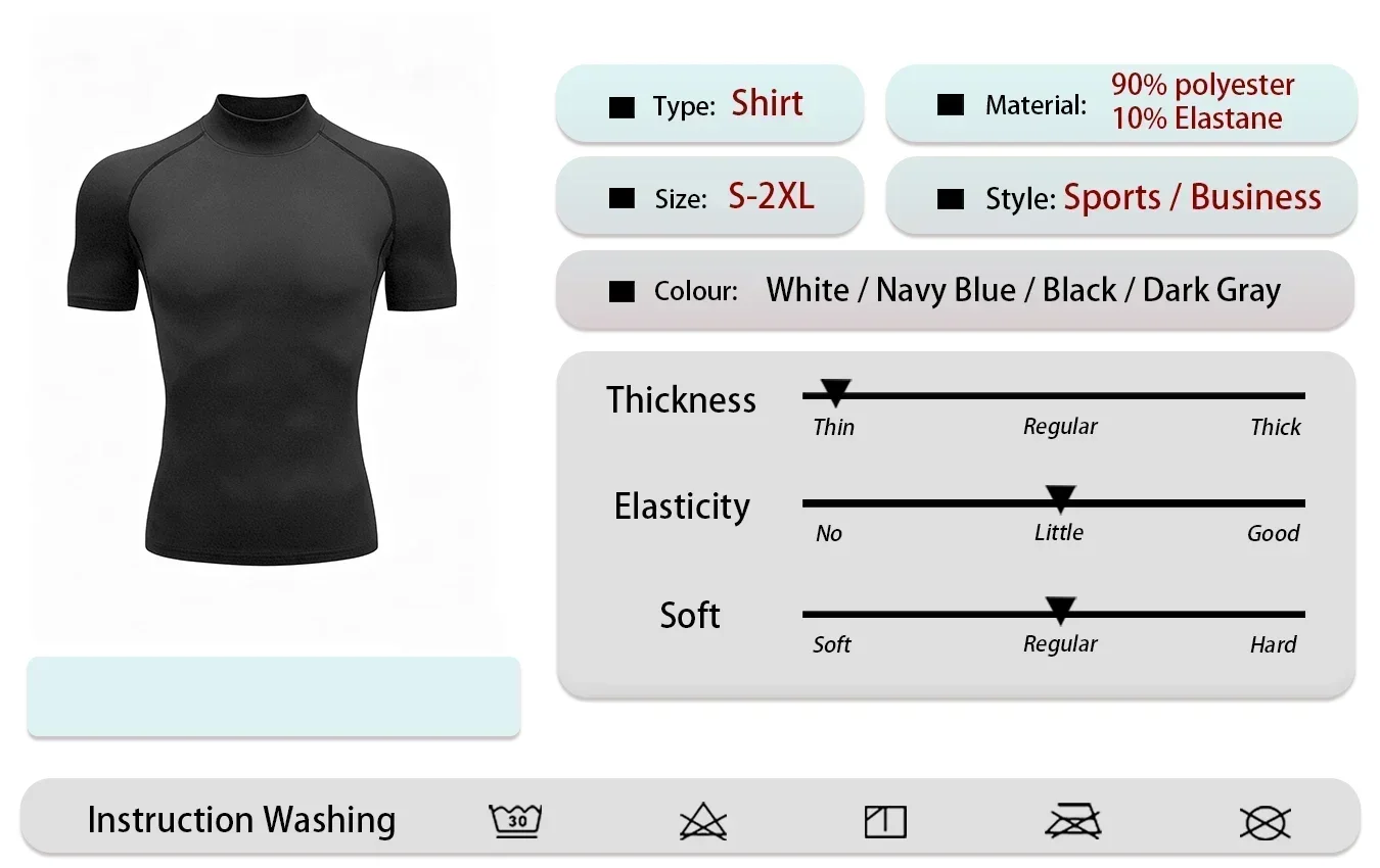 Herren Schnelltrocknende Sportshirts mit Stehkragen und Kurzen Ärmeln, Atmungsaktive Baselayer für Fitness, Laufen, Training und Sport – Detail 3