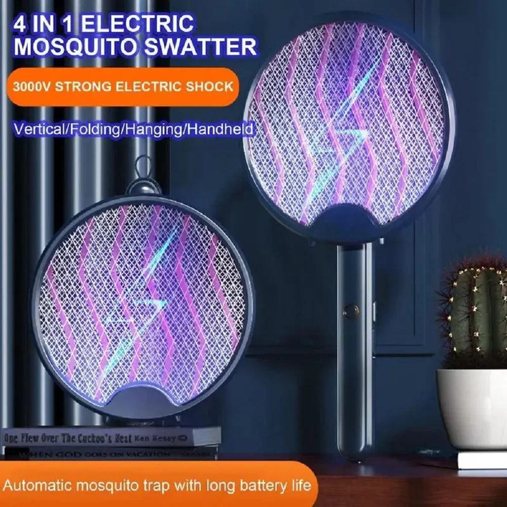 2-in-1 Electric Mosquito Swatter Mosquito Killer USB Rechargeable Angle Adjustable Electric Bug Zapper Fly Bat Insect Swatter