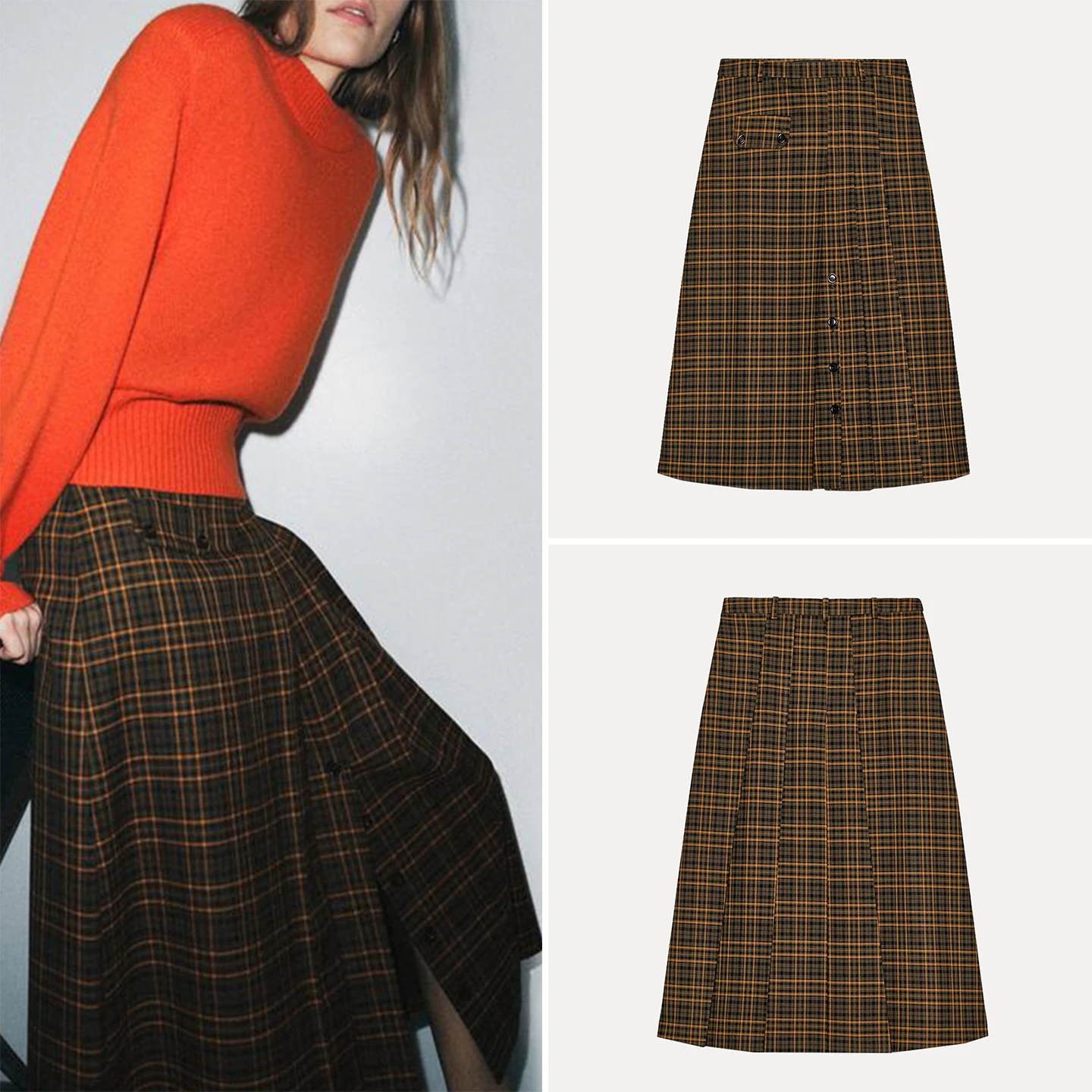 2025 Winter New Fashion Women's Midi Skirt Simple Personality Plaid Versatile Elegant Standard Fit Ladies' Skirt