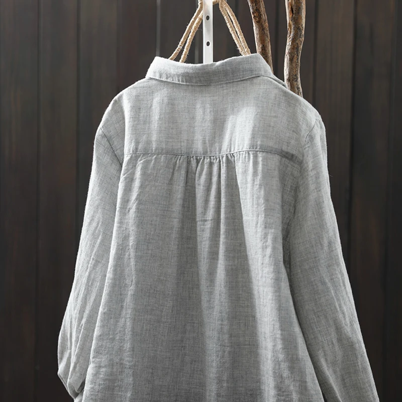 

Loose Fit Long Sve Cotton irt Women's Casual Sle Double Layered irt Autumn New Arrival Versatile Pure Cotton Blouse