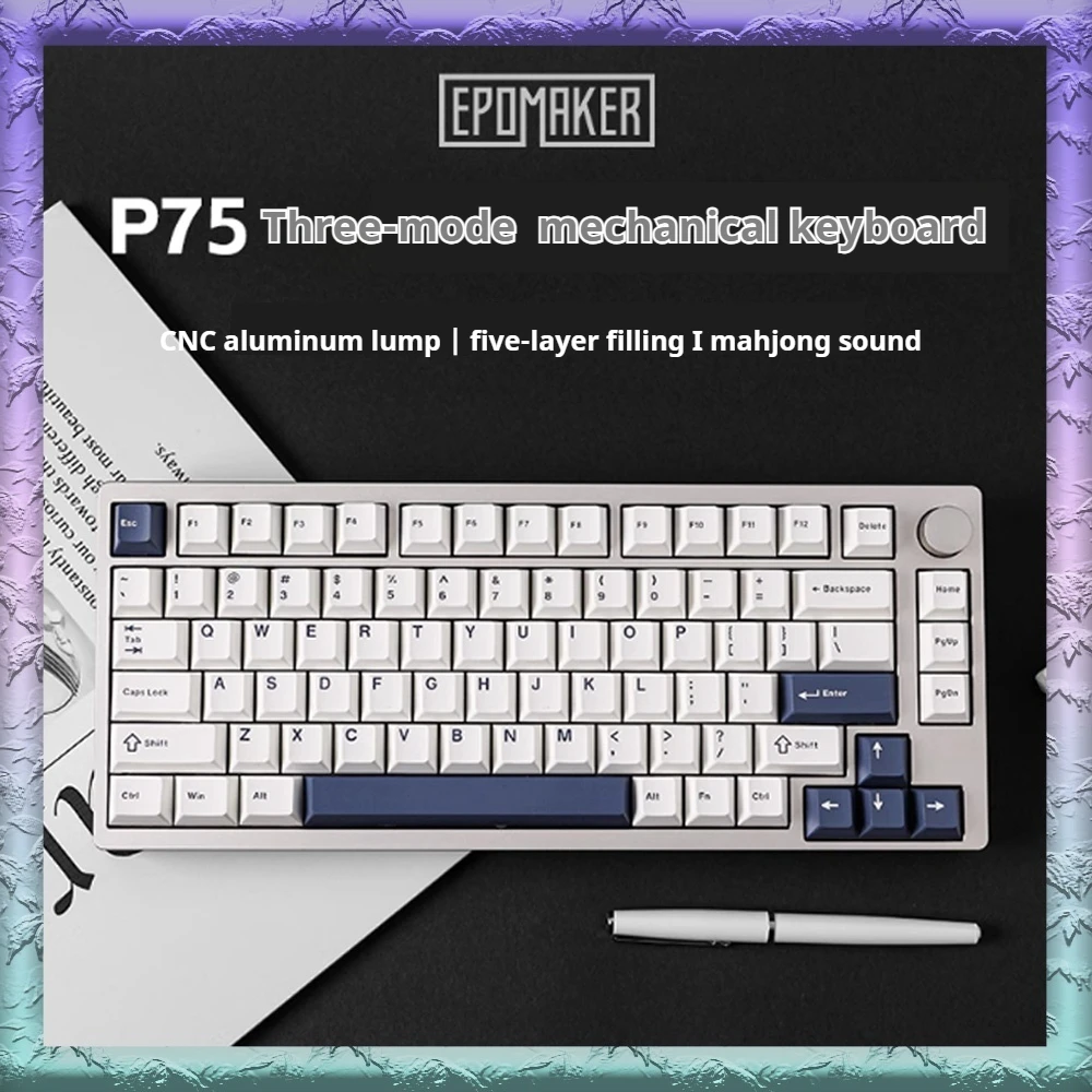 Epomaker P75 Mechanical Keyboard Wireless Tri Mode Rgb Ergonomic Customized Keyboard Multi Knob Office Laptop Computer Accessory