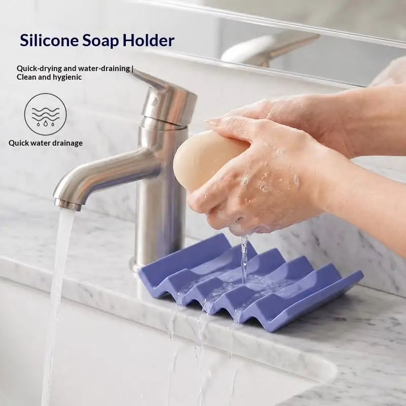 Silicone Draining Soap Dish Classic Kitchen Sink Sponge Holder Aesthetic Non Slip Counter Saver Authentic Waterfall No Mess