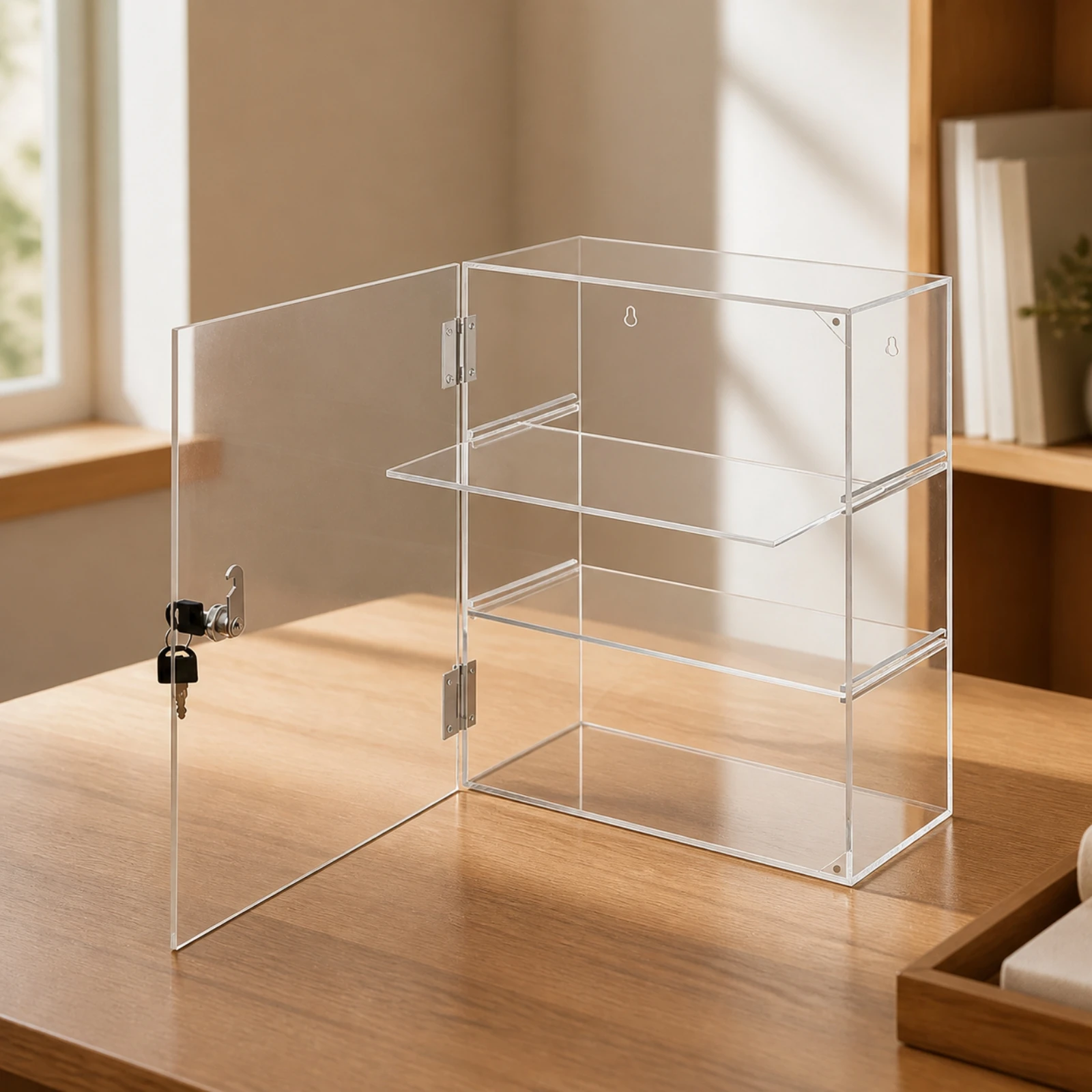 Clear Acrylic Wall Display Case with Shelves Dustproof Wall-Mounted Display Cabinet with Locking Door Sturdy Long-Lasting