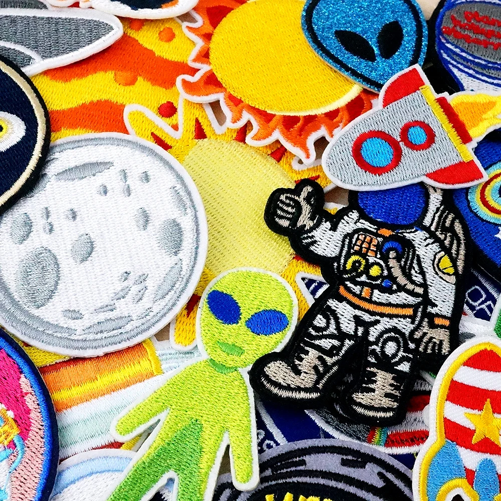 Space Planet Satellite Astronaut Iron on Patches for Clothes Embroidery Patch Decorate Repair Material Stickers Sewn or Ironed
