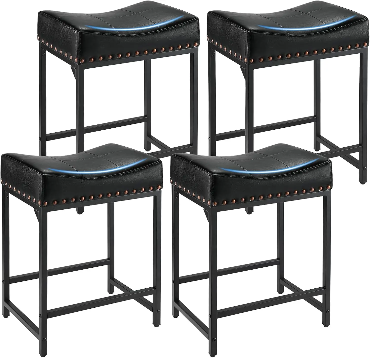 

Stools Set of 4, Counter Height Bar Stools with Soft Cushion Bar Stools and Barstools Steel Frame, 24" Black Saddle Stool for Ba