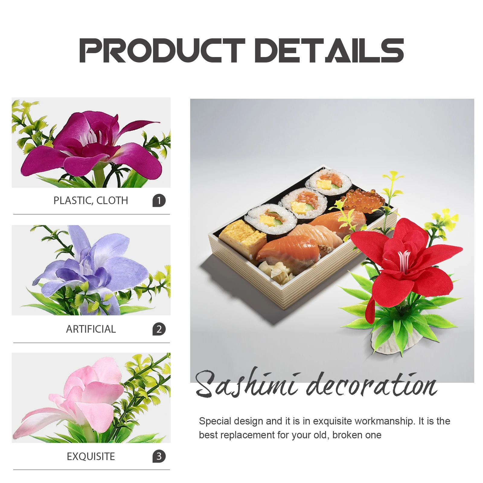 

12Pcs Beautiful Artificial Flowers Sushi Plate Decors Practical Dining Table Adornment