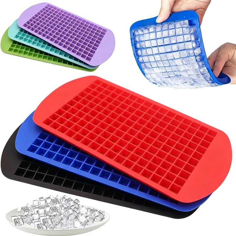 1-5PCS Large Capacity 160 Grid Foldable Silicone Ice Tray Small Square Ice Cube Mold with Lid for Freezer Kitchen Bar Party