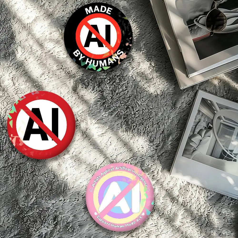 No AI. Artists Against AI Laser Badge Creative Pins Brooch for Bag Clothes Hat Decor Gifts Fans Collect