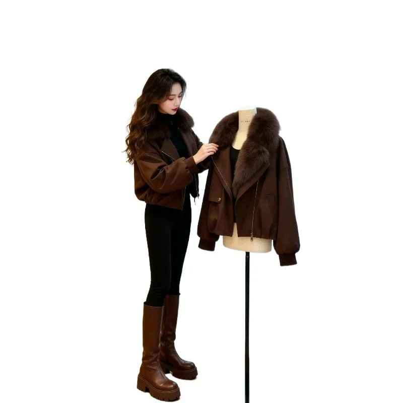 New Style Short Coat Women Autumn Winter Cotton-padded Warmth Thick Fur Collar Fashionable Versatile Commuting Top Overcomes