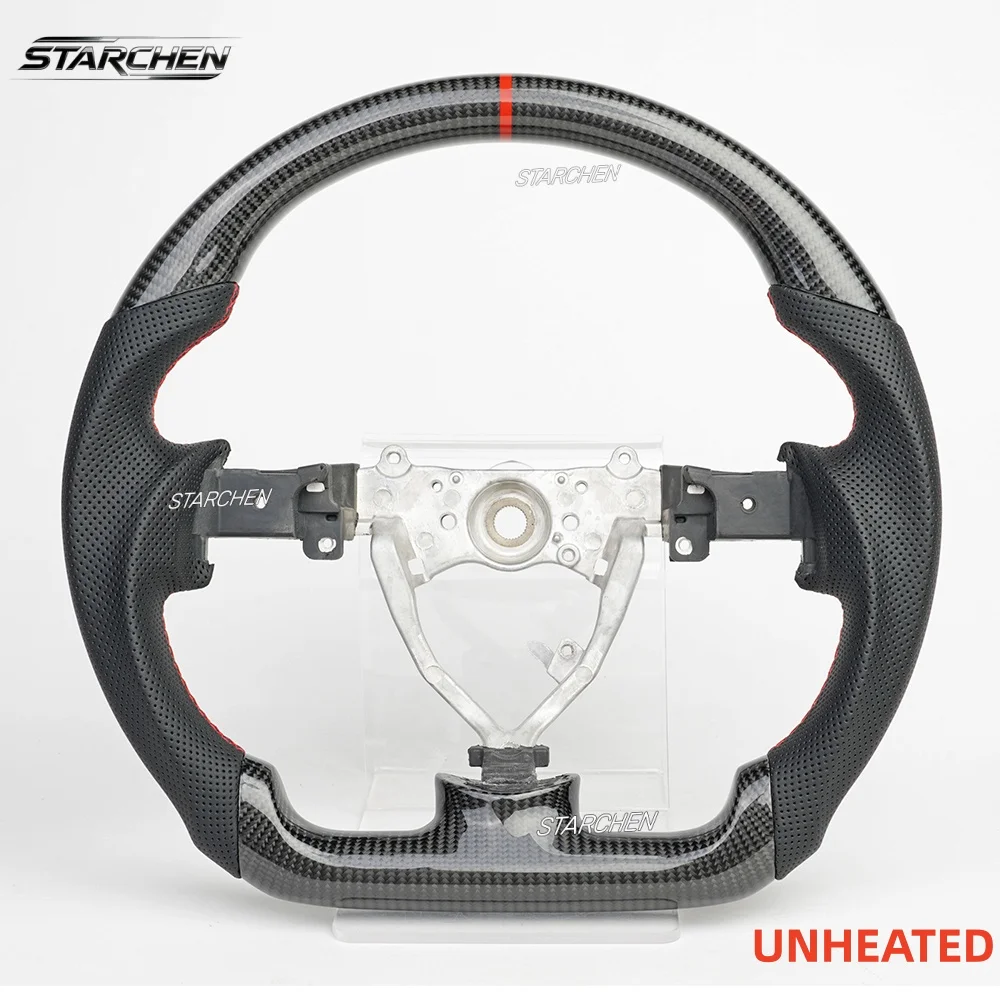 Real Carbon Fiber Steering Wheel for Toyota Fj Cruiser 2007-2017 Anti-Slip Perforated Leather Steering Wheel Red Line(Non-heated)