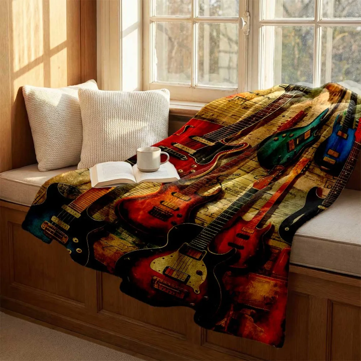 Musical Guitar Art Blanket Throw Decorative Sofa Couch Cover For Rock Lovers Music Room Decor Gift Idea