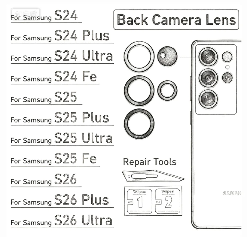 New Back Rear Camera Glass Lens For Samsung S24 S25 S26 Plus Ultra Fe 4G 5G With Adhesive