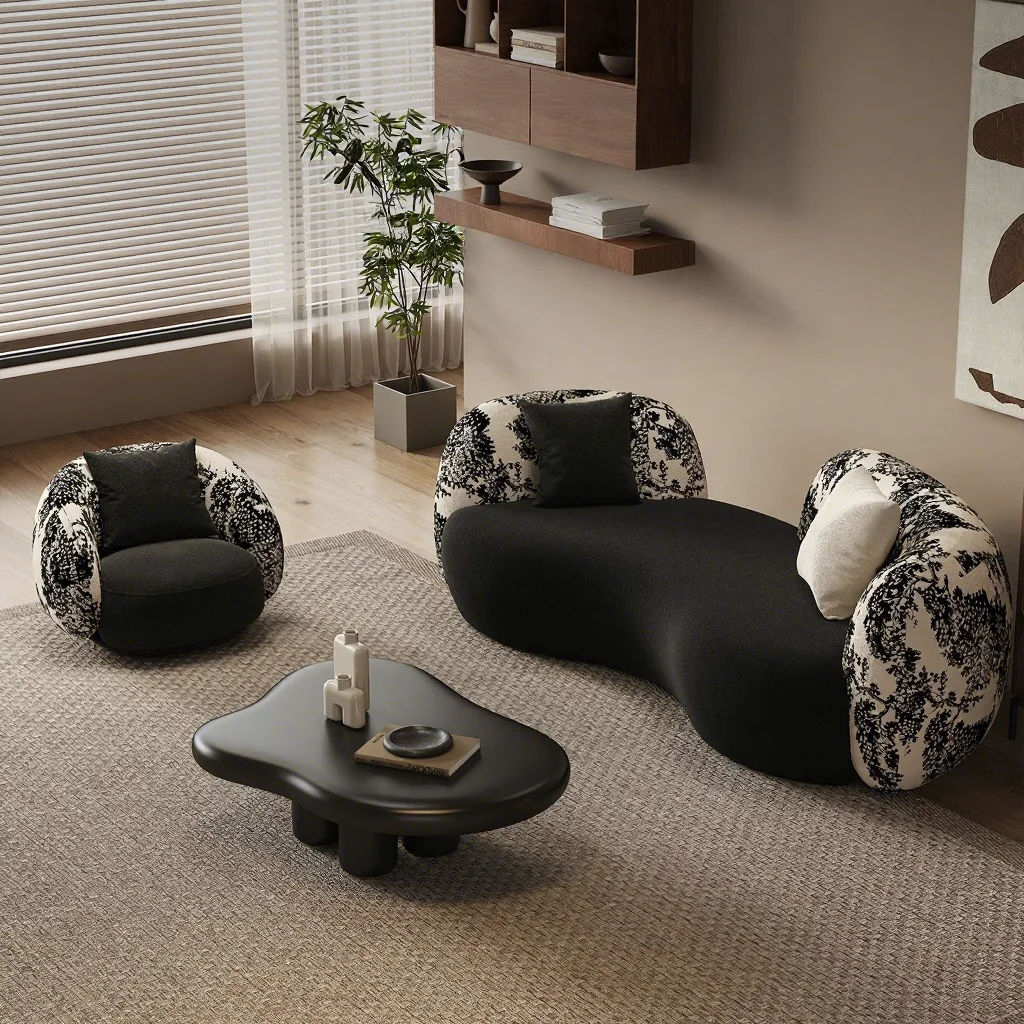 #Modern Fabric Sofa Set With Reclining Tufted Upholstered Design For Apartment Use Sponge Filled