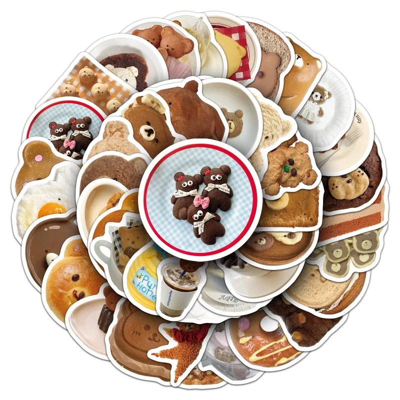 50 قطعة الدب Ins نمط الكتابة على الجدران ملصق الحيوان الكرتون الخبز لطيف الديكور قضية الهاتف المحمول اللوحي الإبداعية ملصق #5