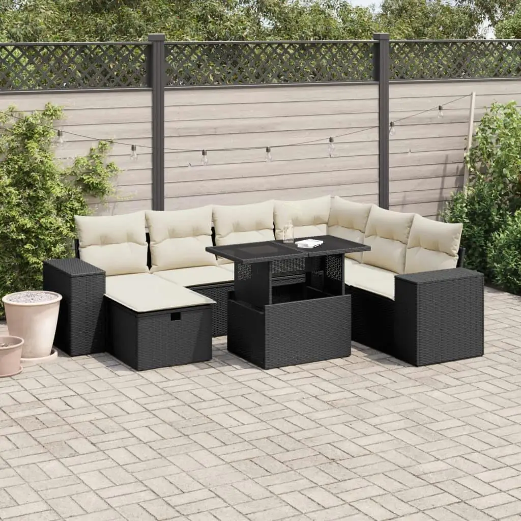

Garden Sofa Set Outdoor Black and Cream White Durable Comfortable Stylish Furniture for Patio Yard Balcony