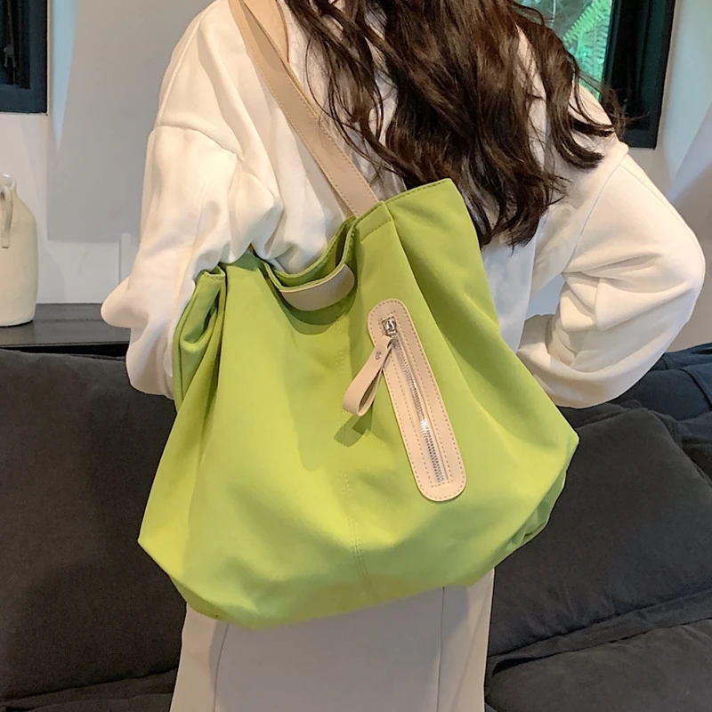 

Large Capacity Women's Casual Tote Bag 2023 Summer New Solid Canvas Zipper Shoulder Bags Chic Student Girls' Travel Pack