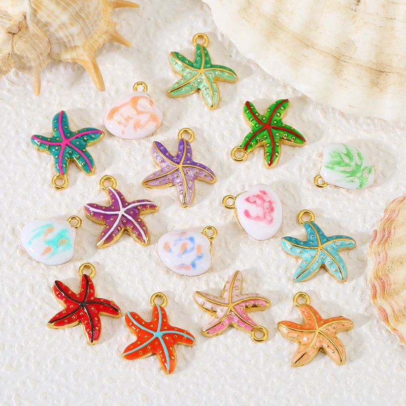 5pcs Stainless Steel Enamel Starfish Shell Charm Pendants Ocean Jewelry Charm for DIY Earring Necklace Jewelry Making Supplies