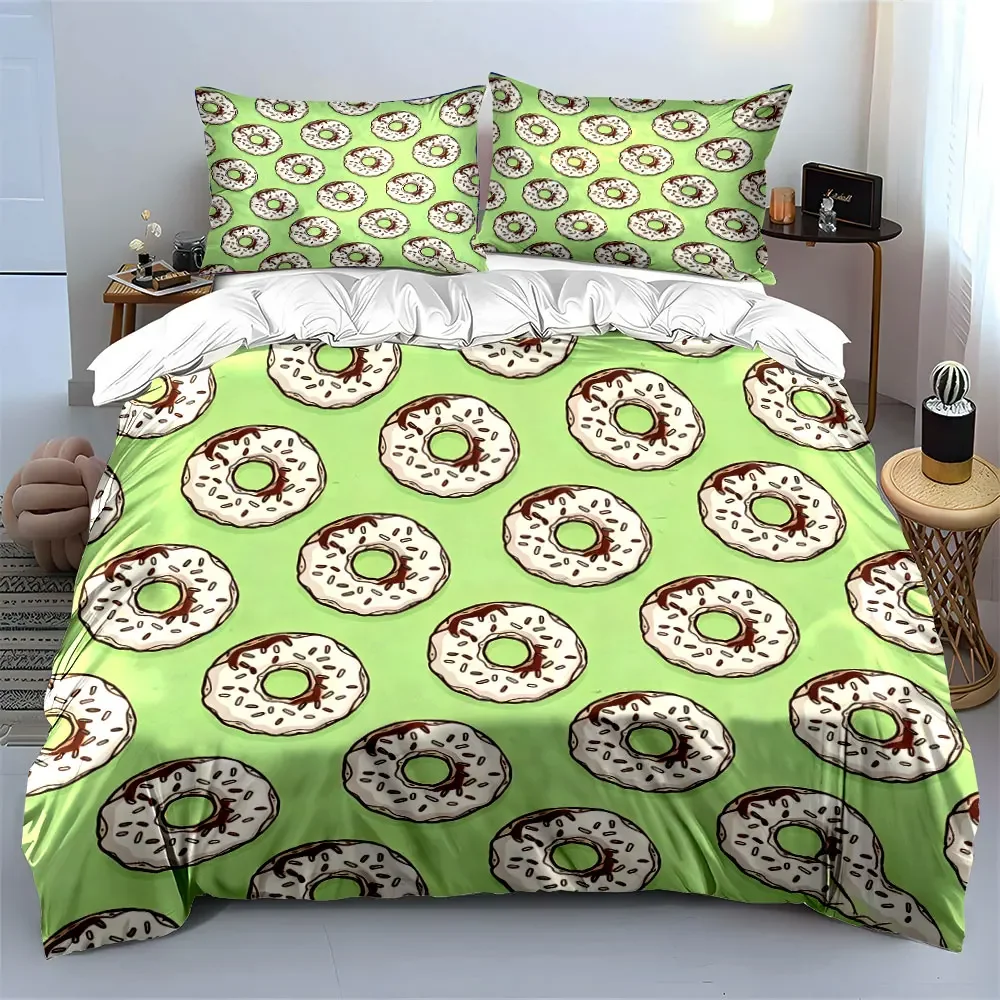 Donut Pattern Decorative Set Soft Comfortable Duvet Cover Bedding Set Included 1*Duvet Cover & 2*Pillowcases, gift