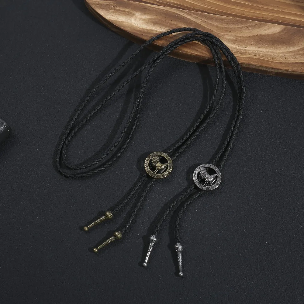 New Vintage Hollow Rooster Alloy Bolo Tie for Men Neck Rope Casual Daily Western Style Necktie Jewelry Accessory