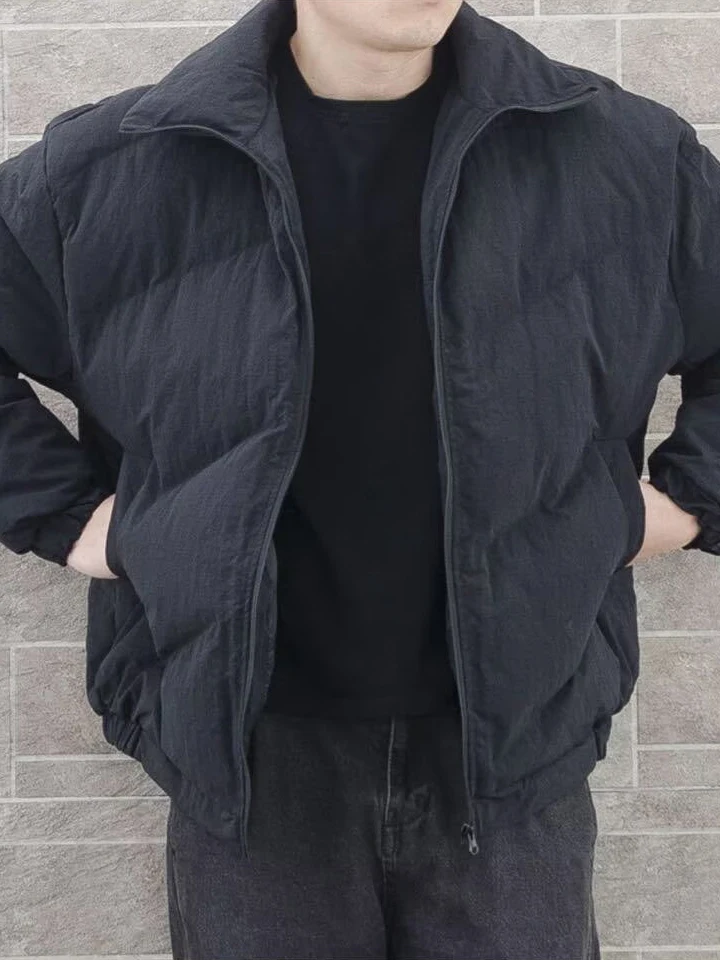 

Men's Thiened Cotton Jaet Bla Stand Collar Warm Casual Outerwear Faionable Winter Coat for Youth Zipper Closure Long ...