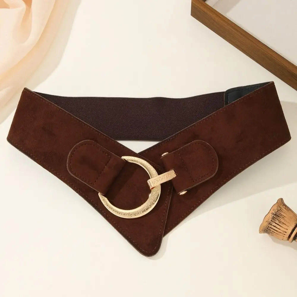 Fashion Adjustable Suede Belt Spicy Girl PU Leather Elastic Cummerbunds Solid Color Elasticity Wide Waistband Waist Corset
