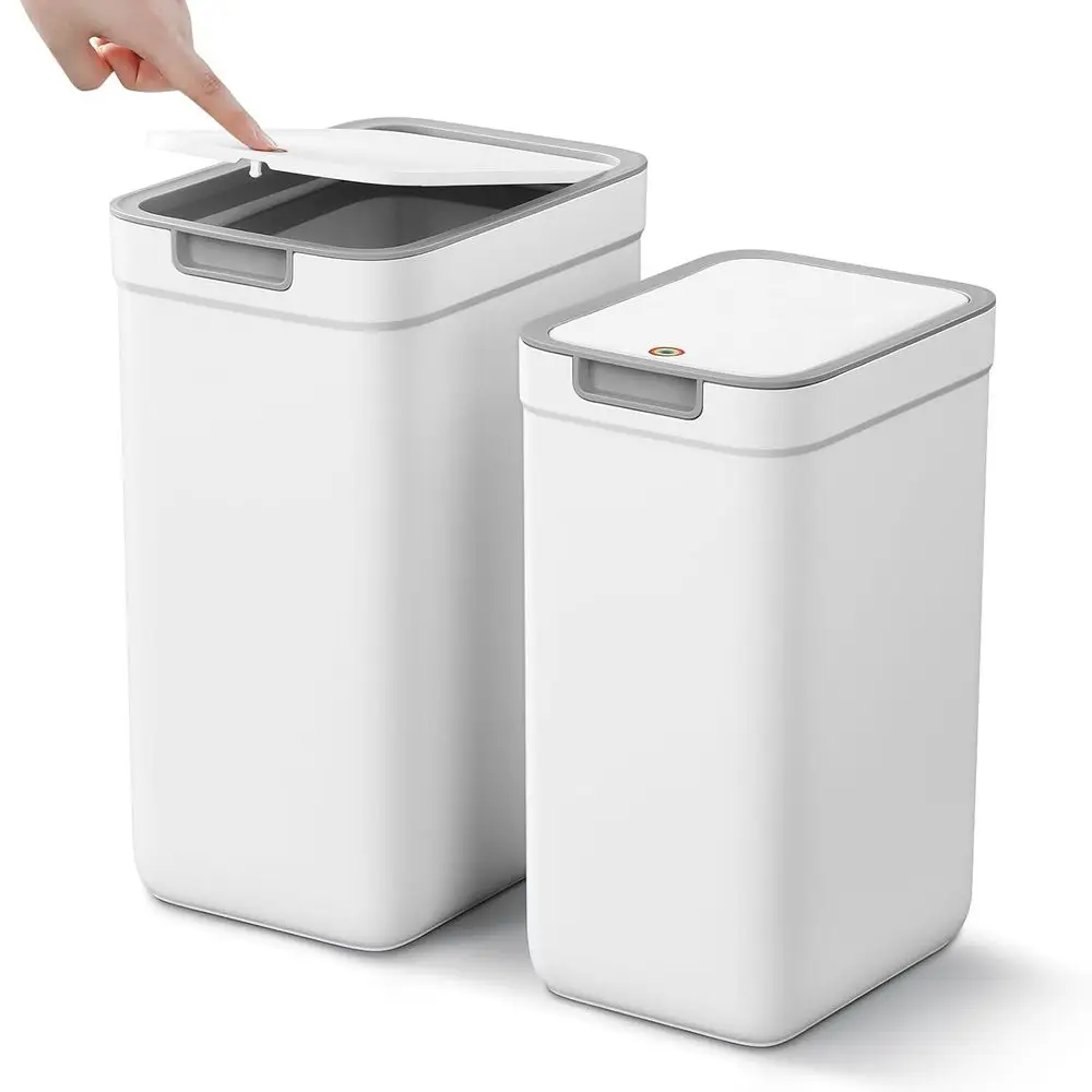 2-Pack Toilet Trash Cans with Lids, 3.6 Gal and 2.5 Gal, Slim Waste Baskets for Home