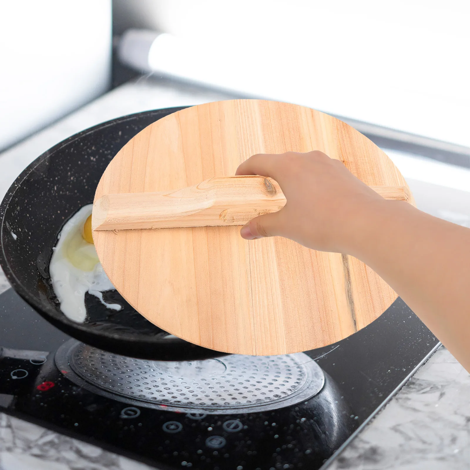 

Wooden Pot 25cm Diameter 1 6cm Thick Lightweight Anti Wooden Wok Lid Overflow Cover Wok Protector Kitchen Equipment