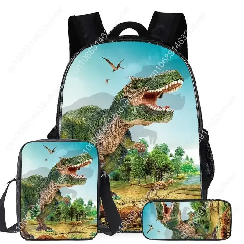 Trendy Popular Cartoon Dinosaur 3D Printed 3pcs/Set pupil School Bags Laptop Daypack Backpack Inclined shoulder bag Pencil Case