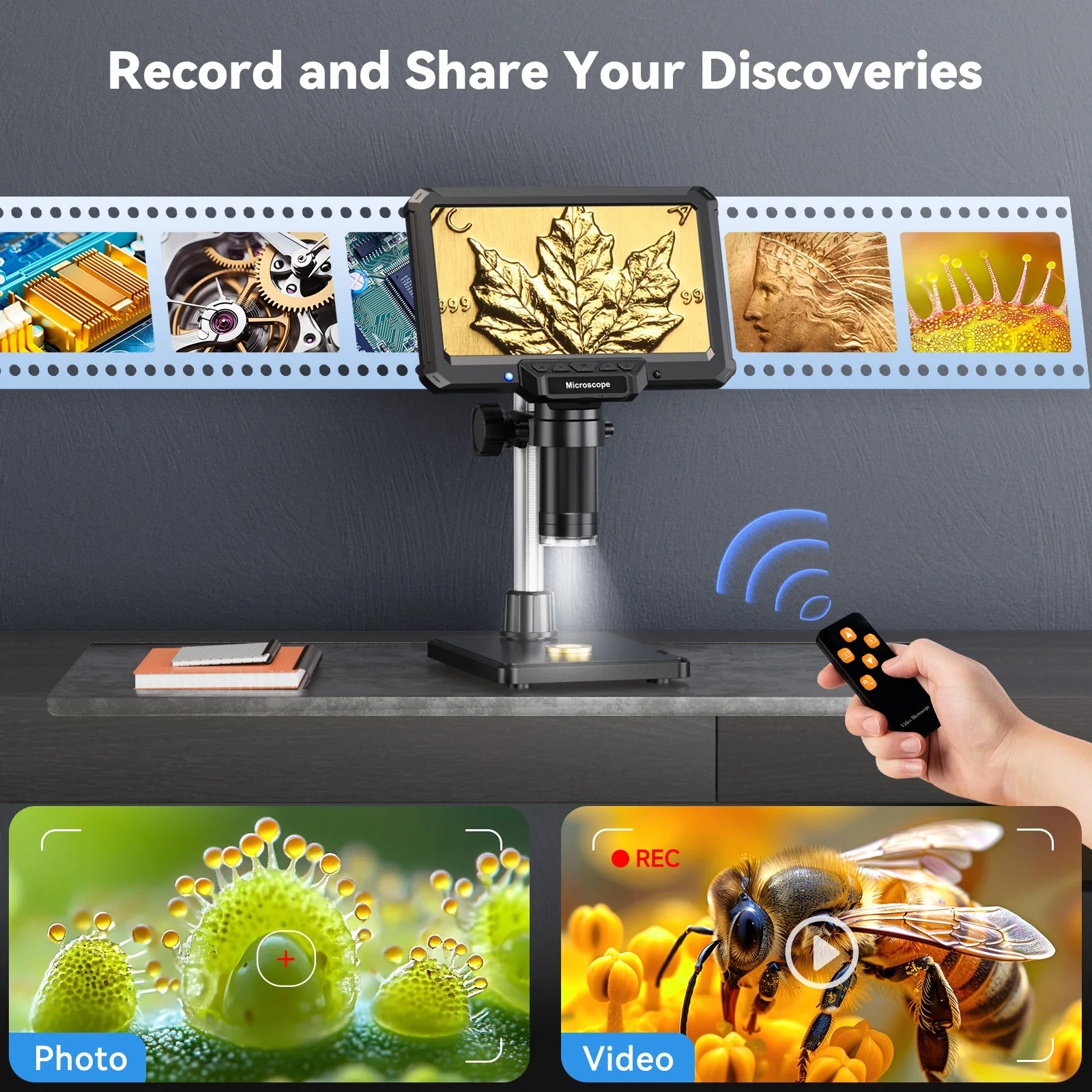 Hayve 7inch Digital Microscope with Lights Electronic Repair Microscope for Coins, Plants, PCB 16MP HD Video Microscope, PC View