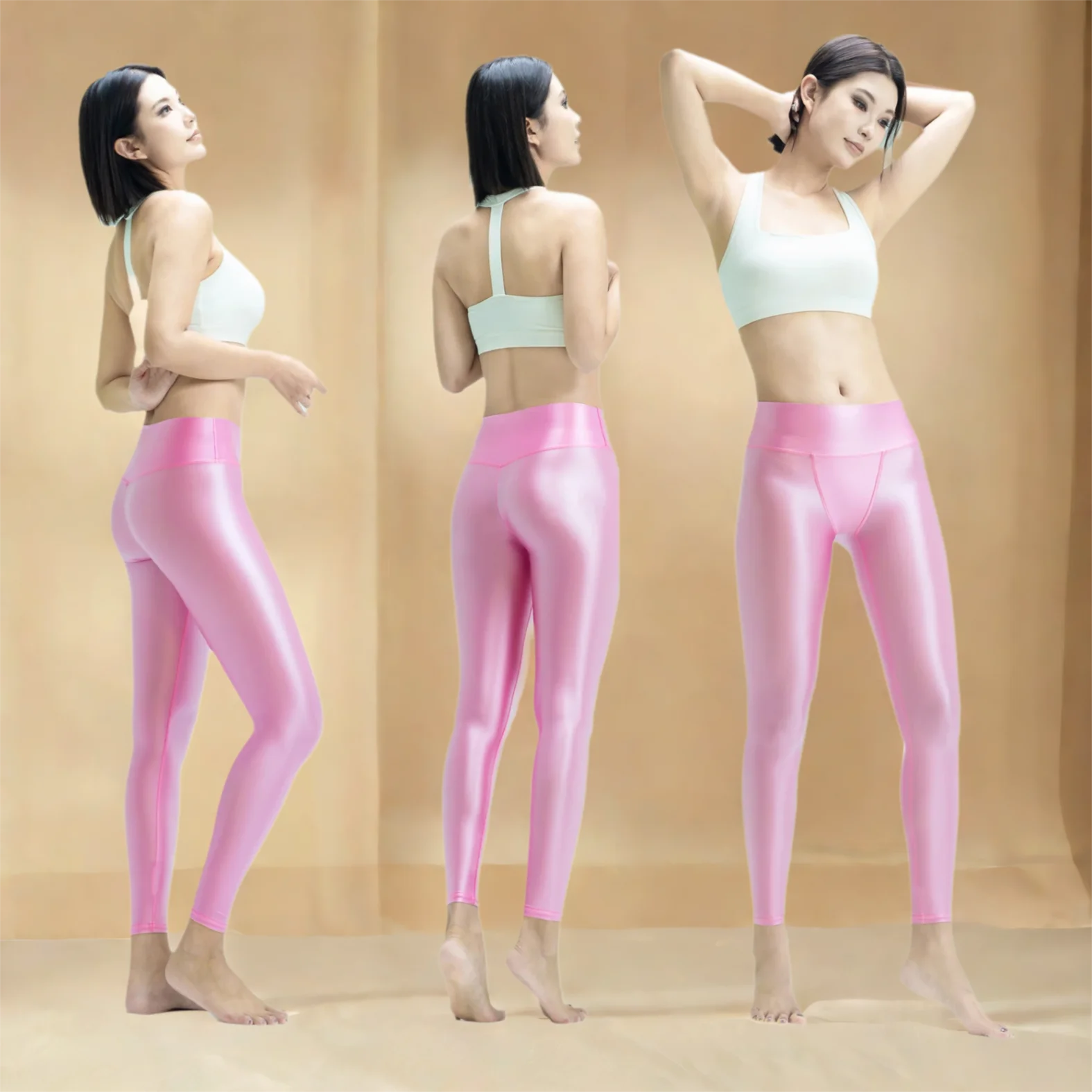 MJINM High Waist Yoga Pants for Women Fitness Tights Soft Wide Waist Shiny Satin Jogging Leggings Fashion Sports Quality