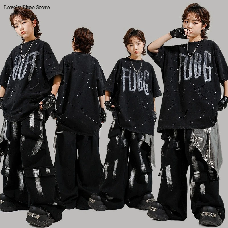 

Hip Hop Boys Letters Cool T-shirt Loose Graffiti Pants Girls K-pop Costume Child Streetwear Kids Jazz Street Dance Clothes Sets