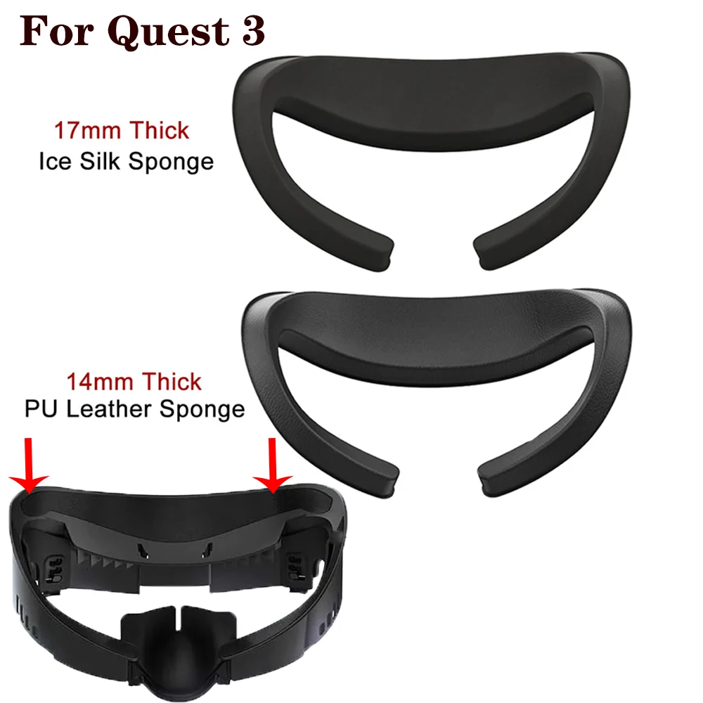 

For Quest 3 VR Glasses Accessories Replacement 14mm PU Leather Pad/17mm Ice Silk Eye Mask For Meta Quest3 Interface Face Pad