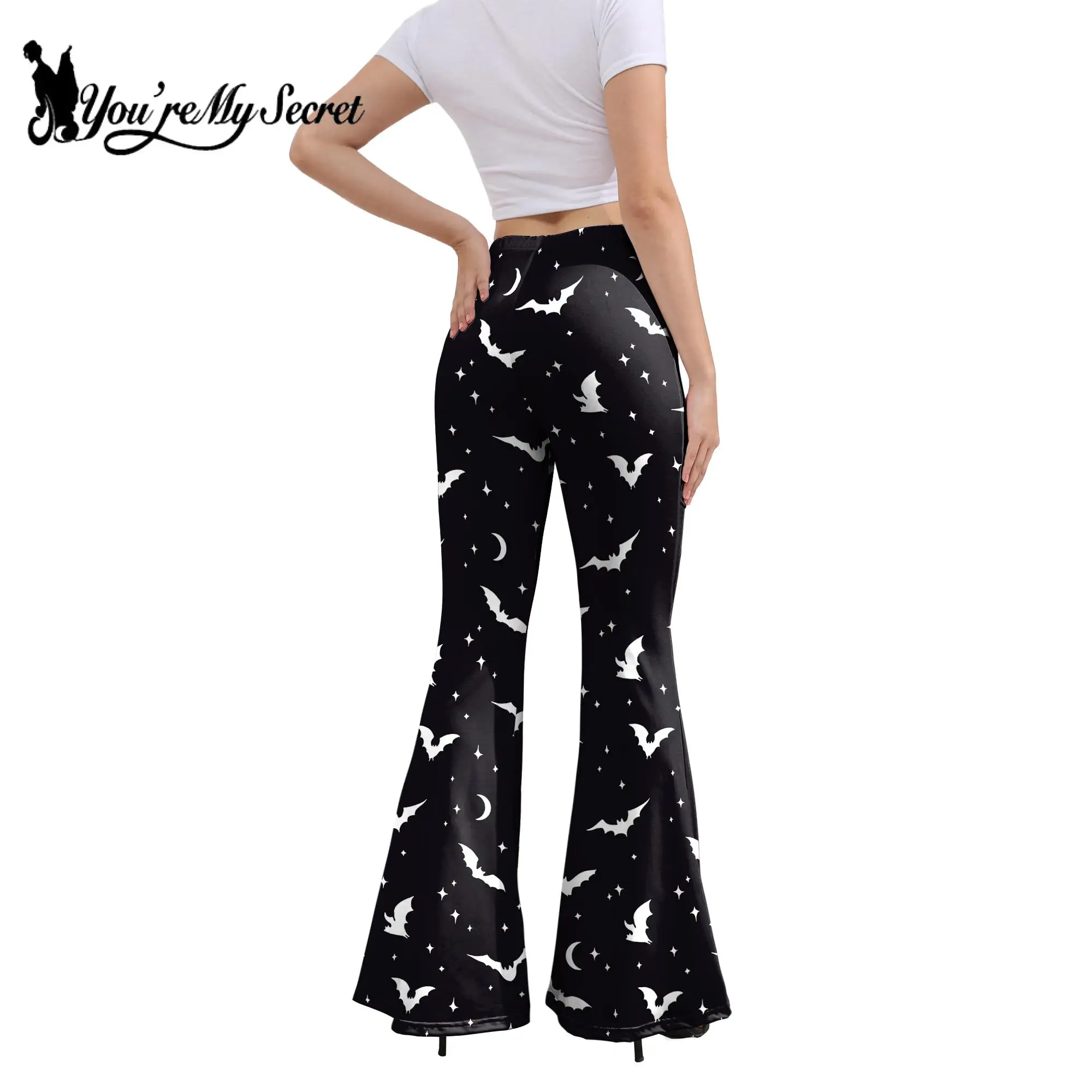 [You're My Secret] Halloween Cosplay Flared Pants Lady High Waist Women Leggings Holiday Party Straszne spodnie z nadrukiem dyni