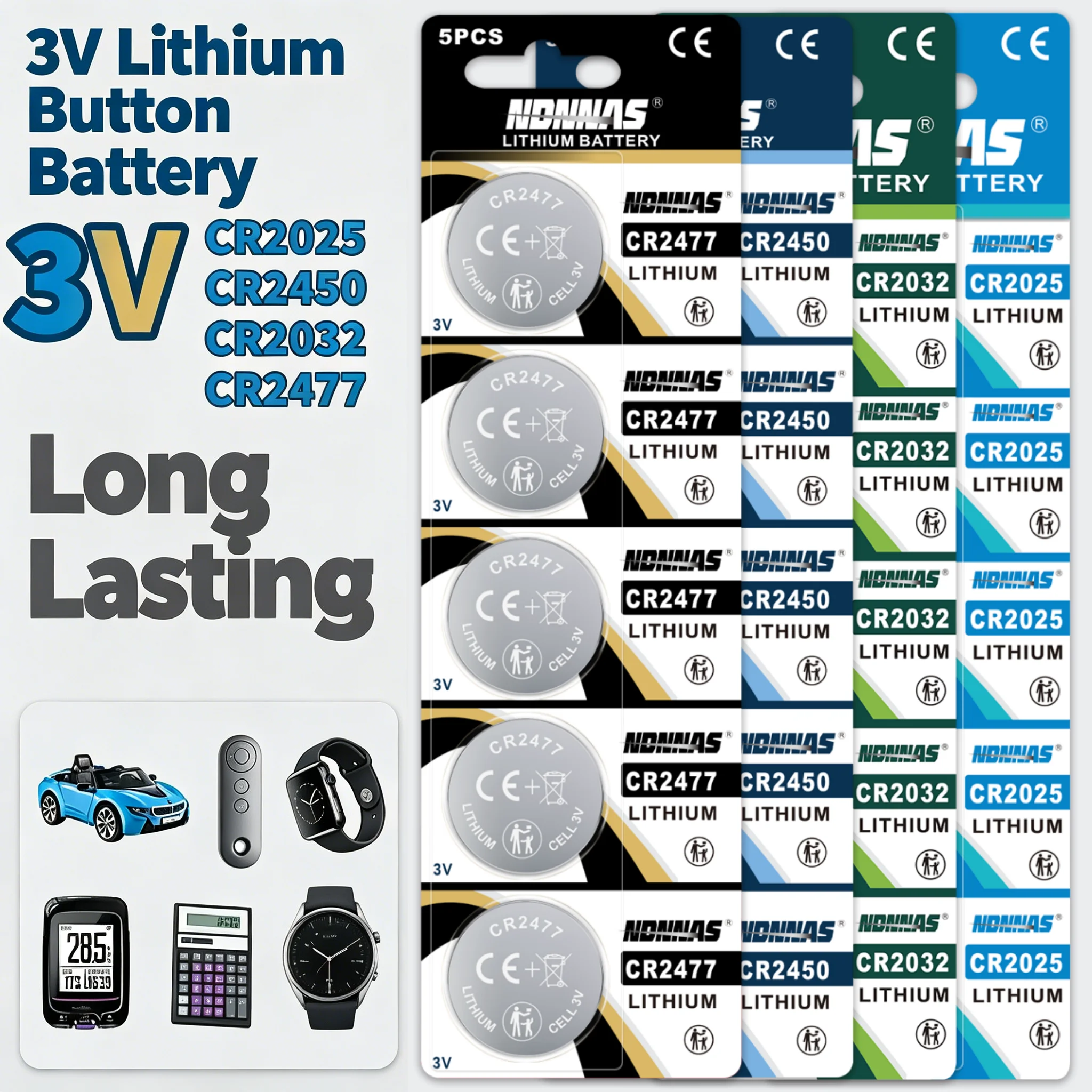 5-10Pcs CR2025 CR2032 CR2450 CR2477 3V Lithium Coin Cell Button Battery For Car Key Watch Remote Control Small Electronics