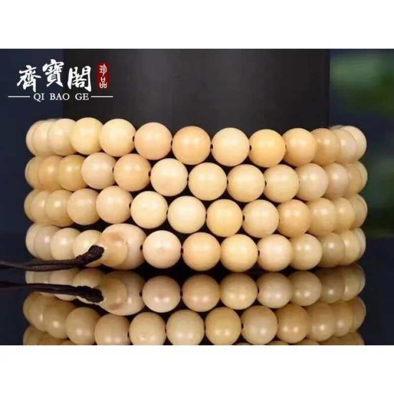 

Natural 108 round bead bracelet with three flower , non-degreased Tibetan camel bone prayer beads for men and wo