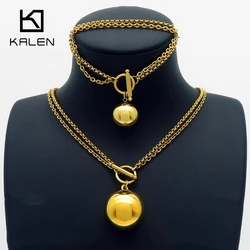 KALEN Vintage Party Jewelry Sets Large Bead Stainless Steel Jewelry Set Chain Women's Neck and Bracelets Chain