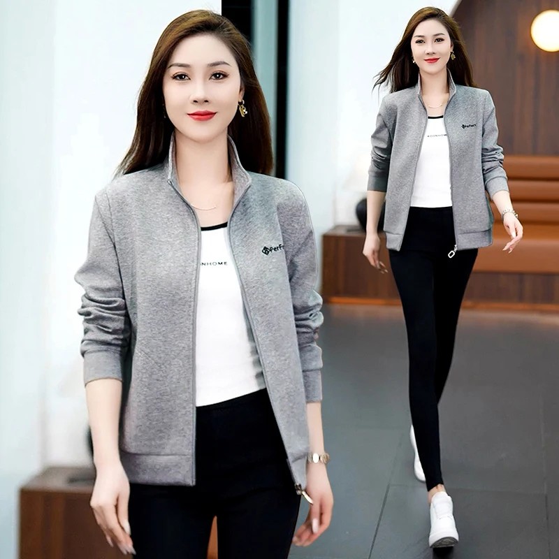 

Faionable Loose Stand Collar Hoodie Women's Color Sweatirt 2025 New Sle Anti-Aging Large Size Middle-Aged Ladies ...