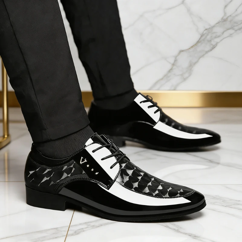 

Spring Autumn Shiny Leather Shoes Men's Business Formal Shoes Plus Size Men's Flats Breathable All-match Wedding Oxford Shoes