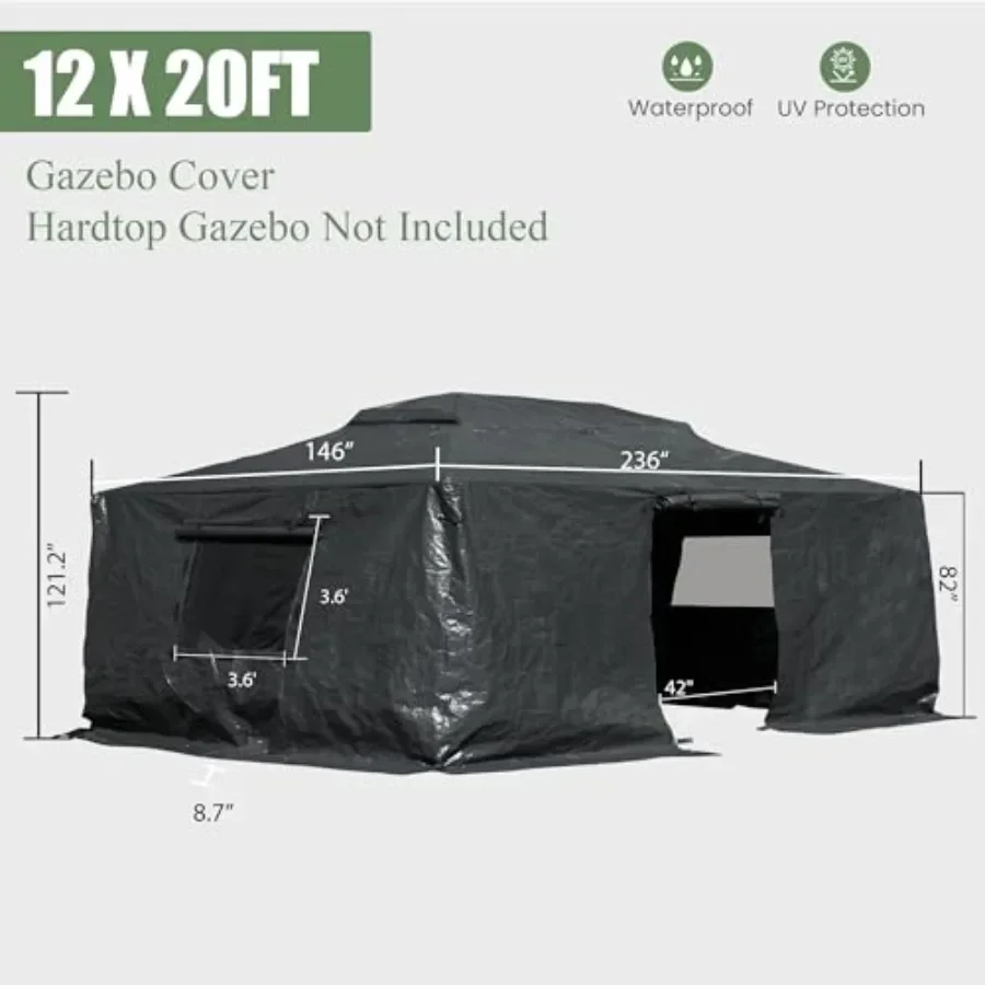 Domi Winter Gazebo Cover All Season Unil Waterproof Enclosed Cover with Sidewalls Mesh Windows for Hardtop Gazebos Heavy Duty A