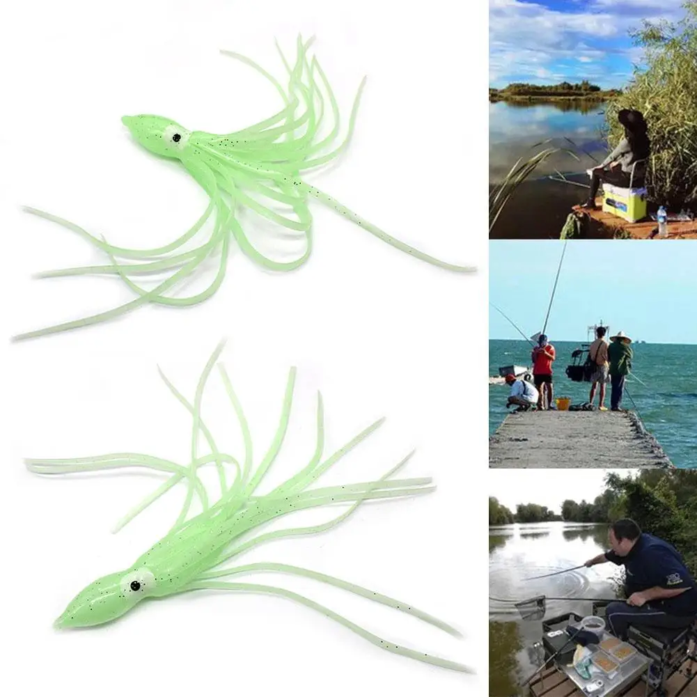 20PCS Fishing Squid Skirts Glowing Lures Luminous Octopus Skirts Trolling Soft Lure Plastic Fishing Bait 9.5cm/16cm