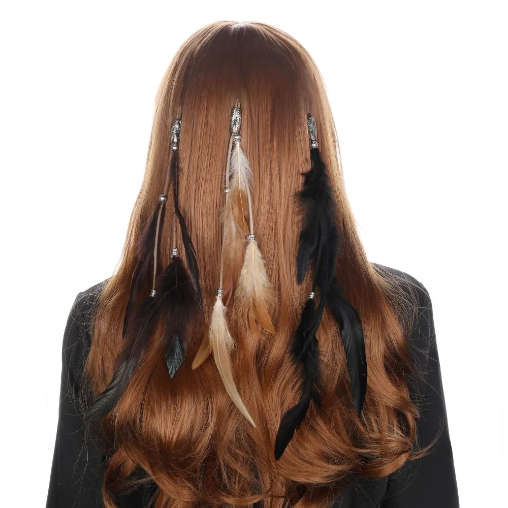 مشبك ريشة في وصلات الشعر 6 قطع، مشابك شعر من الريش مصنوعة يدويًا، أغطية رأس لشعر الهبي، شرابة دبوس شعر تنكري للهالوين