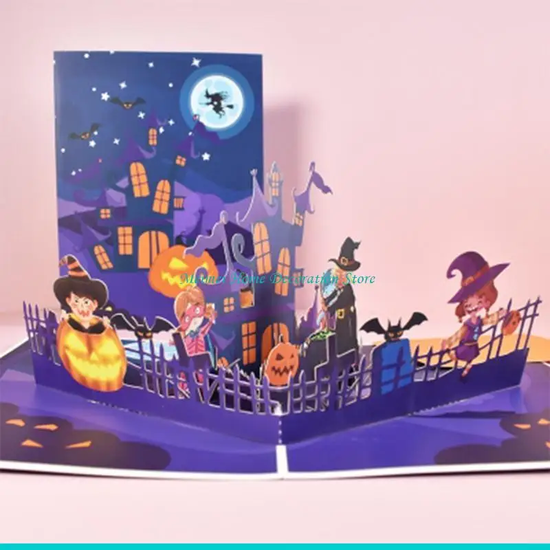H7BF POP-UP HALLOWEEN CARCE Funny Pumpkin BAT بطاقة بريدية مع هدية يوم الأقداس المظروف
