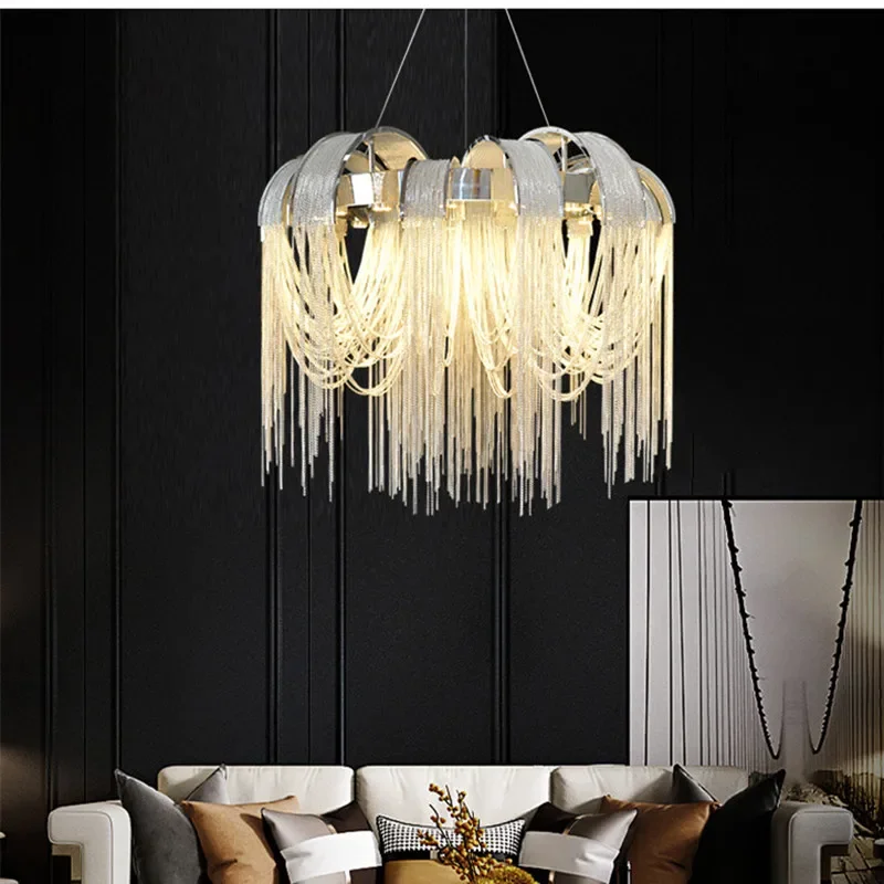 Post Modern Led E14 Pendant Lights Aluminium Tassel Suspend Lamp Living Room Chrome Gold Lustre Pendant Lamp Led Indoor Light